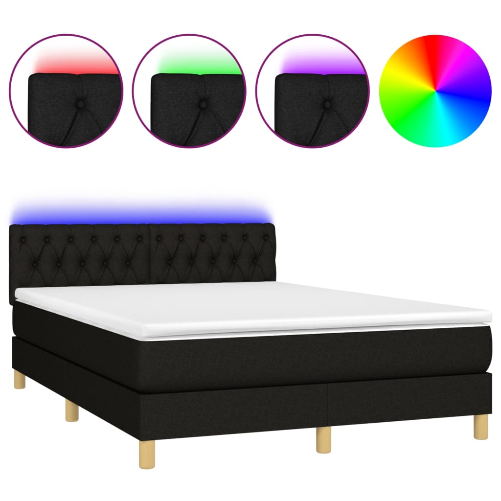 Letto a Molle con Materasso e LED Nero 140x190 cm in Tessuto | homemem39