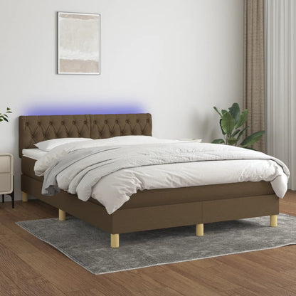 Letto a Molle Materasso e LED MarroneScuro 140x190cm in Tessuto | homemem39