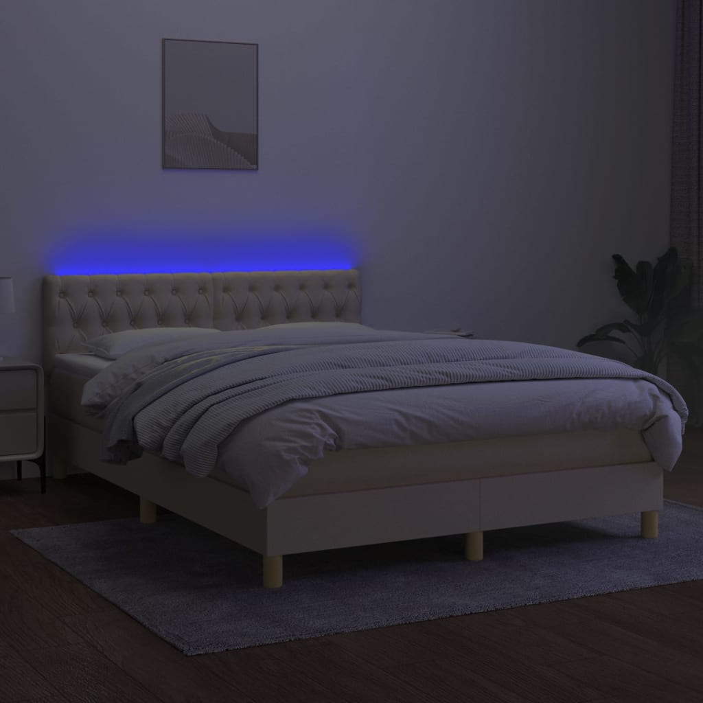 Letto a Molle con Materasso e LED Crema 140x190 cm in Tessuto