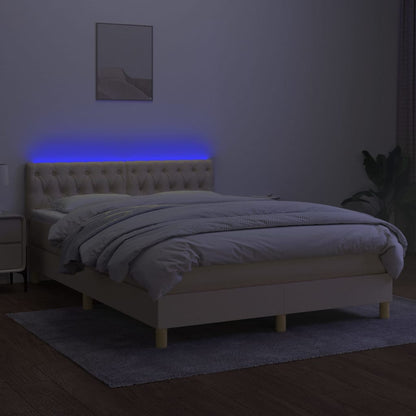 Letto a Molle con Materasso e LED Crema 140x190 cm in Tessuto