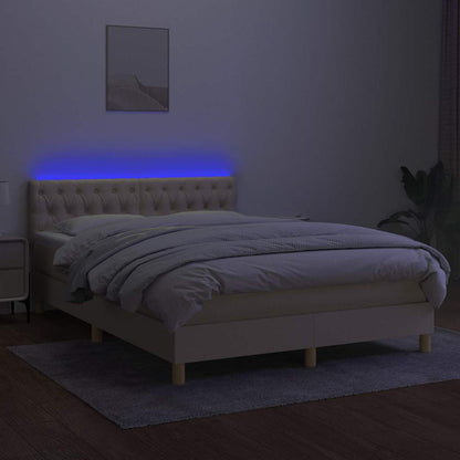 Letto a Molle con Materasso e LED Crema 140x190 cm in Tessuto