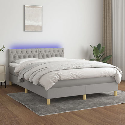 Letto a Molle Materasso e LED Grigio Chiaro 140x200 cm Tessuto - homemem39