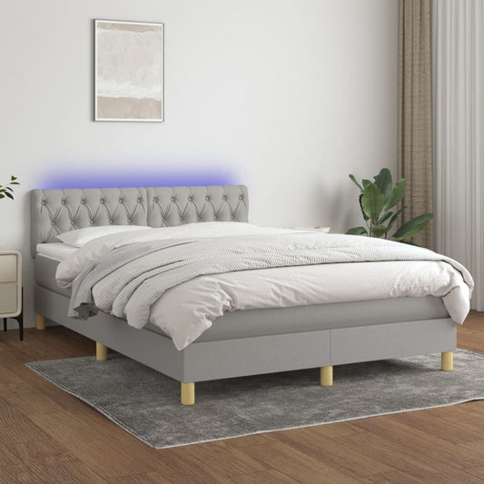Letto a Molle Materasso e LED Grigio Chiaro 140x200 cm Tessuto - homemem39