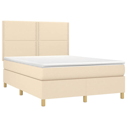 Letto a Molle con Materasso e LED Crema 140x200 cm in Tessuto - homemem39