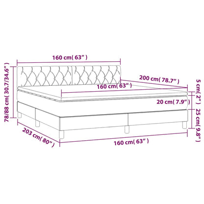 Letto a Molle con Materasso e LED Nero 160x200 cm in Tessuto | homemem39