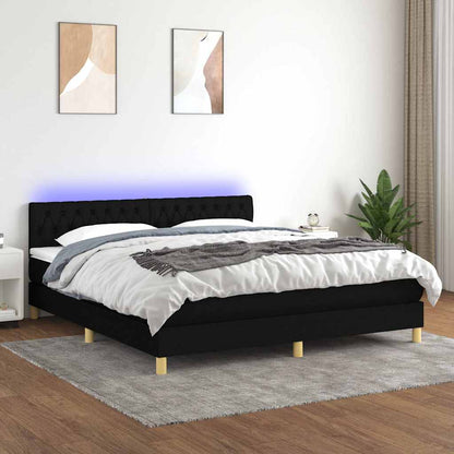 Letto a Molle con Materasso e LED Nero 160x200 cm in Tessuto | homemem39
