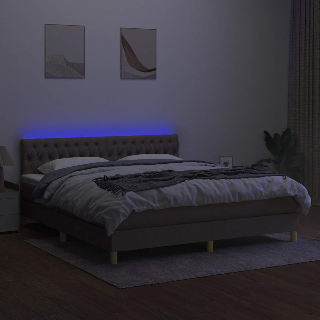 Letto a Molle con Materasso e LED Tortora 160x200 cm in Tessuto