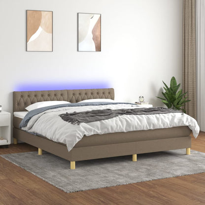 Letto a Molle con Materasso e LED Tortora 160x200 cm in Tessuto | homemem39