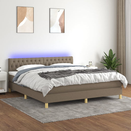 Letto a Molle con Materasso e LED Tortora 160x200 cm in Tessuto | homemem39