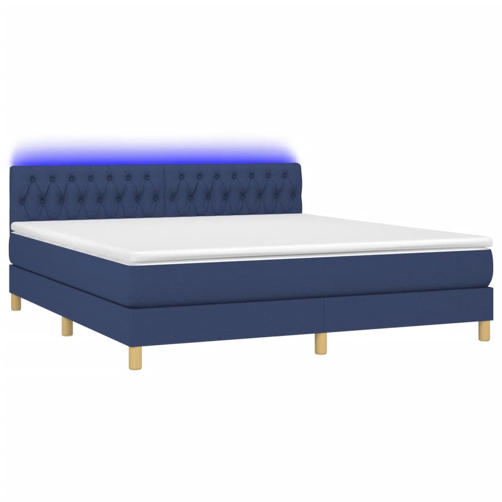 Letto a Molle con Materasso e LED Blu 160x200 cm in Tessuto - homemem39