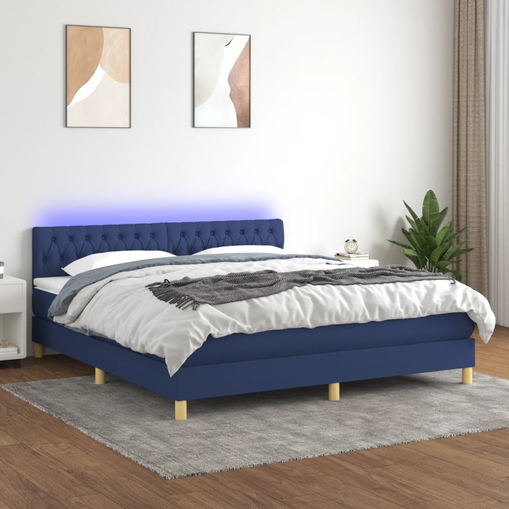 Letto a Molle con Materasso e LED Blu 160x200 cm in Tessuto - homemem39