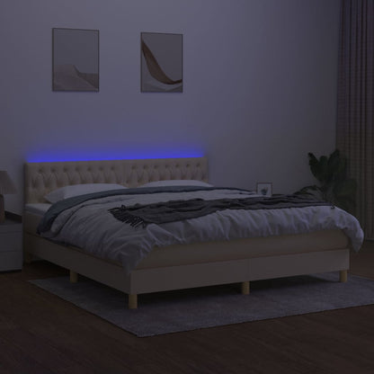 Letto a Molle con Materasso e LED Crema 180x200 cm in Tessuto