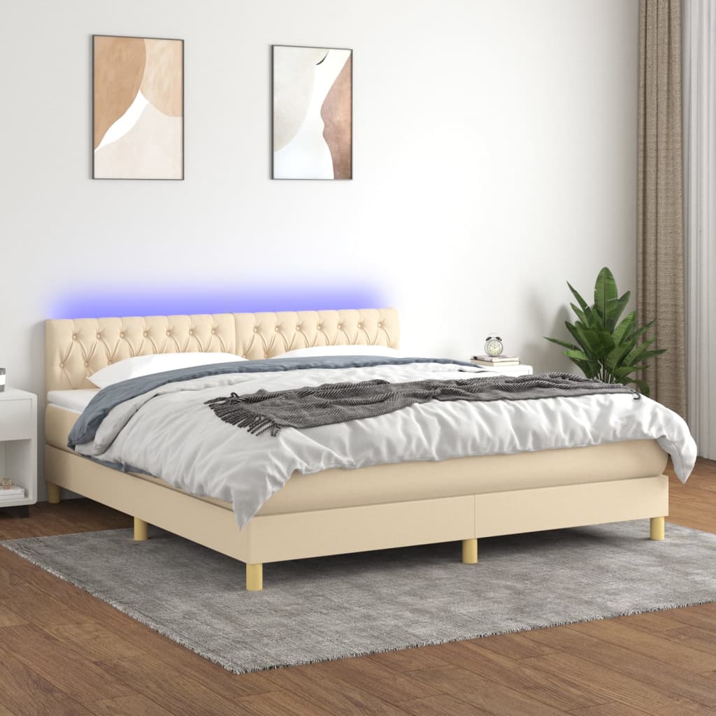 Letto a Molle con Materasso e LED Crema 180x200 cm in Tessuto