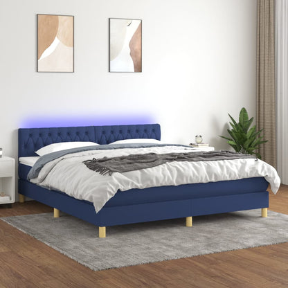 Letto a Molle con Materasso e LED Blu 180x200 cm in Tessuto - homemem39