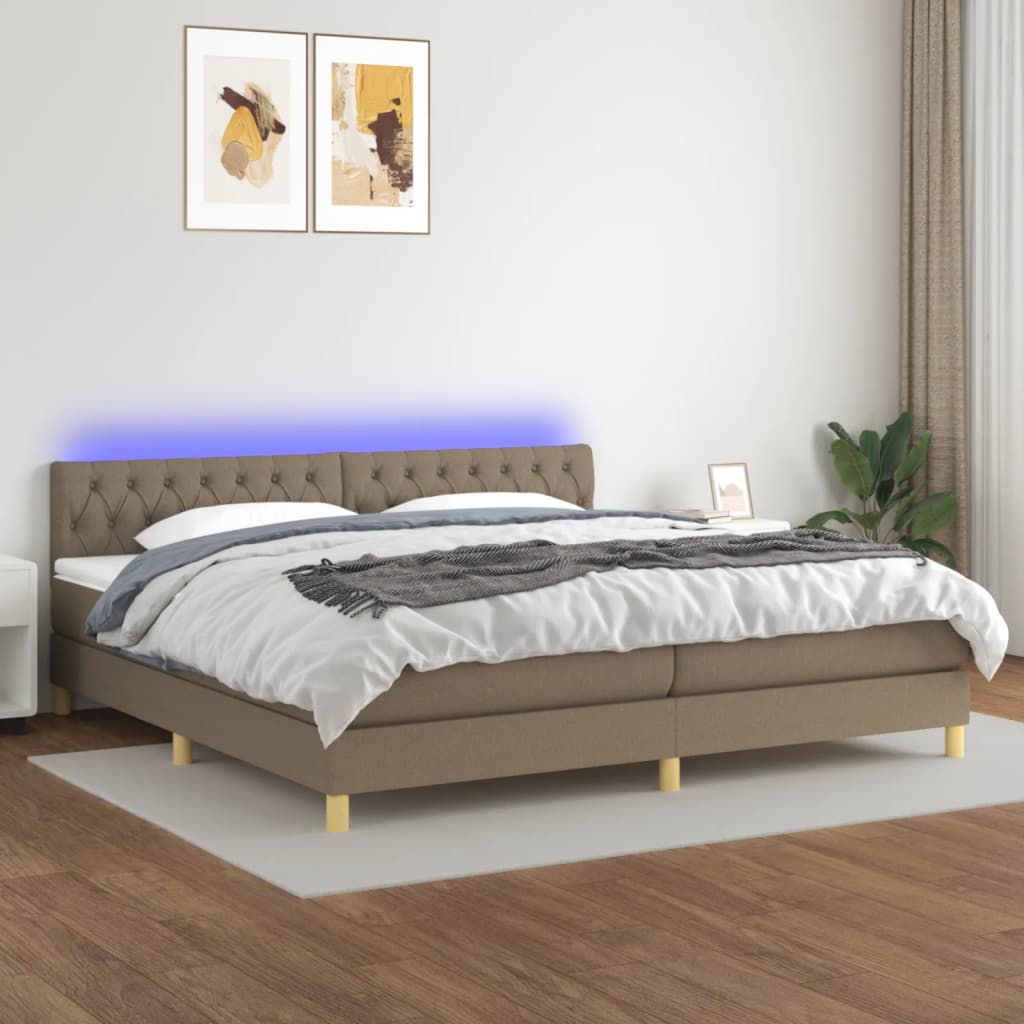 Letto a Molle Materasso e LED tortora 200x200cm in Tessuto - homemem39