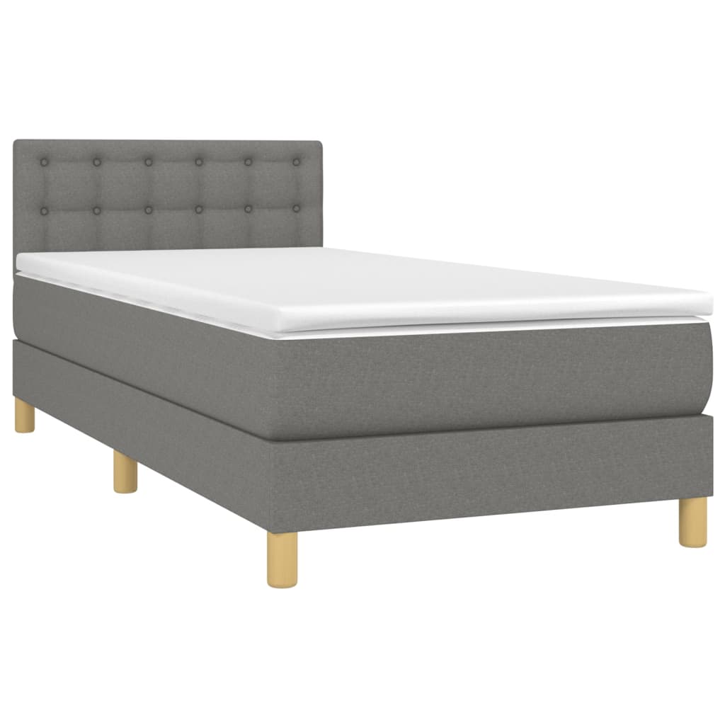 Letto a Molle Materasso e LED Grigio Scuro 80x200 cm in Tessuto - homemem39