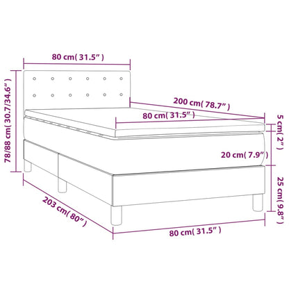 Letto a Molle con Materasso e LED Tortora 80x200 cm in Tessuto - homemem39