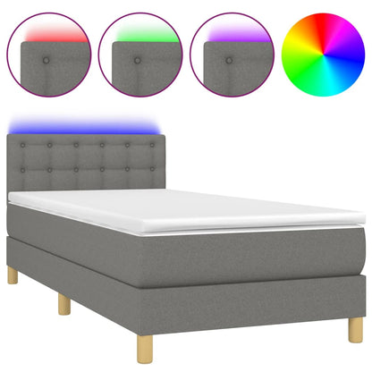 Letto a Molle Materasso e LED Grigio Scuro 90x190 cm in Tessuto - homemem39