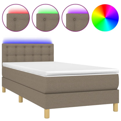 Letto a Molle con Materasso e LED Tortora 90x190 cm in Tessuto