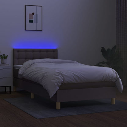 Letto a Molle con Materasso e LED Tortora 90x190 cm in Tessuto