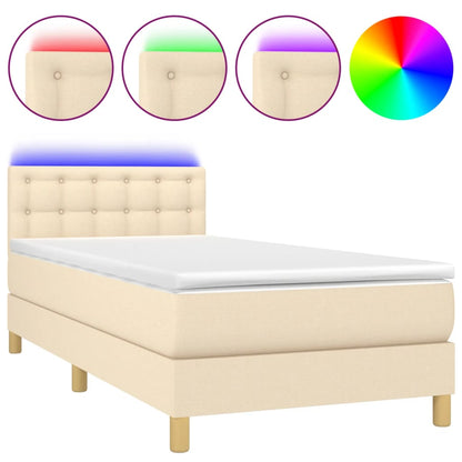 Letto a Molle con Materasso e LED Crema 90x190 cm in Tessuto