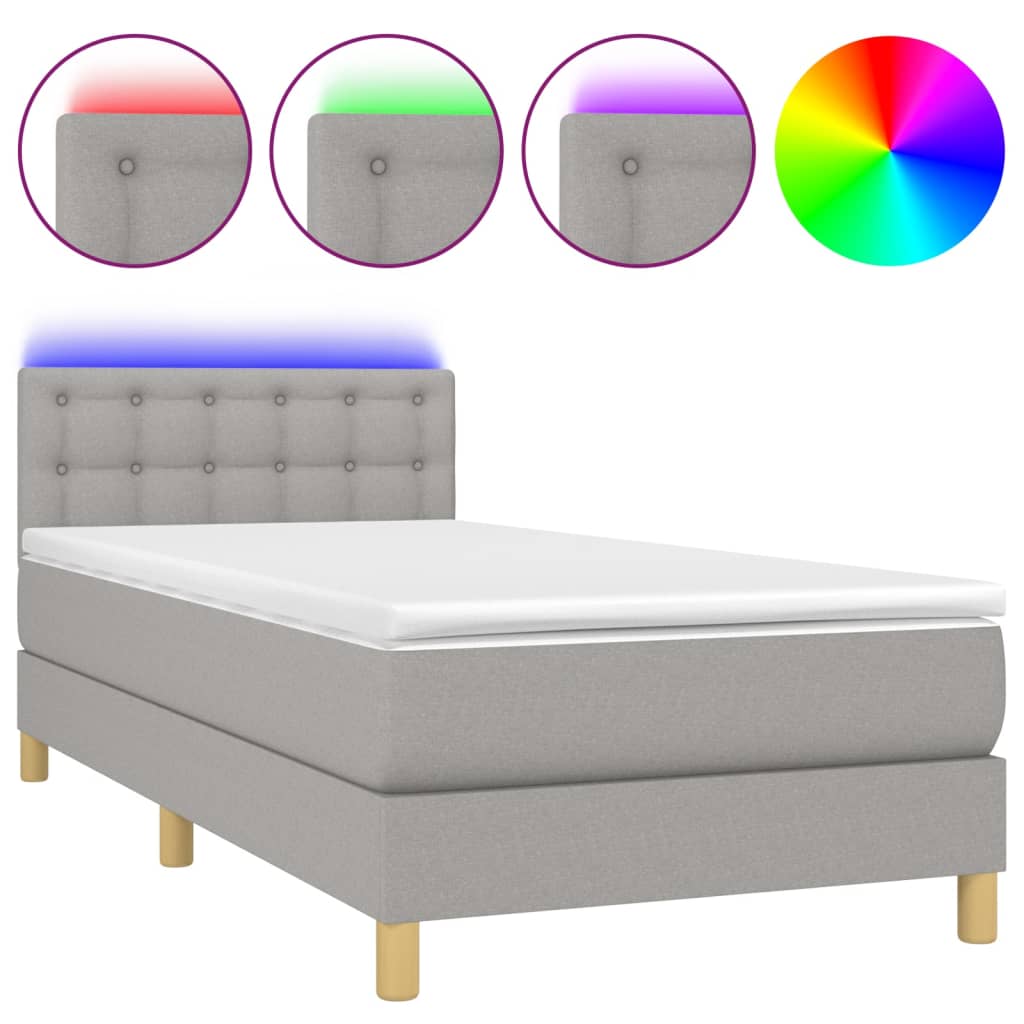 Letto a Molle Materasso e LED Grigio Chiaro 100x200 cm Tessuto - homemem39