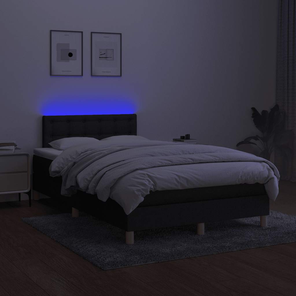 Letto a Molle con Materasso e LED Nero 120x200cm in Tessuto