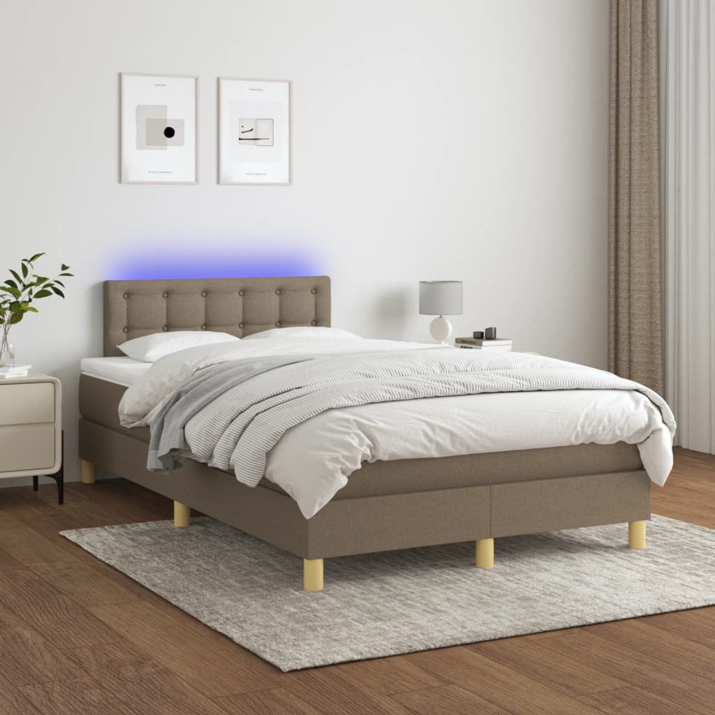 Letto a Molle con Materasso e LED Tortora 120x200cm in Tessuto - homemem39