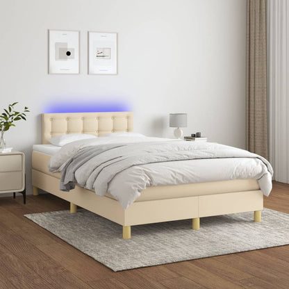 Letto a Molle con Materasso e LED Crema 120x200cm in Tessuto - homemem39