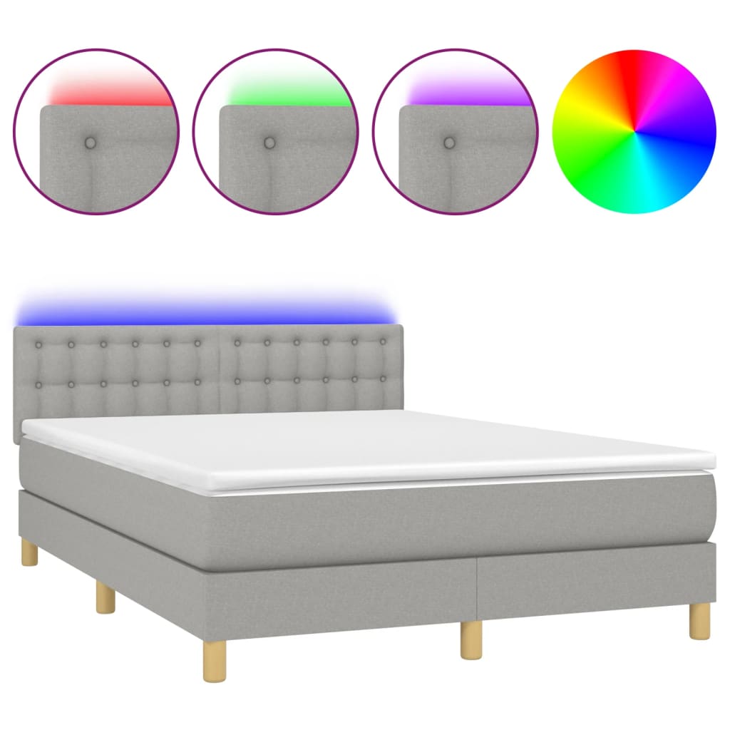 Letto a Molle Materasso e LED Grigio Chiaro 140x190 cm Tessuto | homemem39