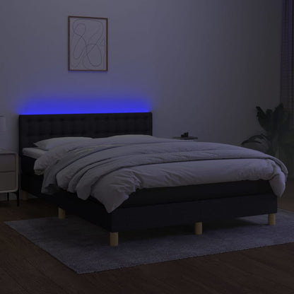 Letto a Molle con Materasso e LED Nero 140x190 cm in Tessuto