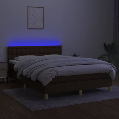 Letto a Molle Materasso e LED MarroneScuro 140x190cm in Tessuto
