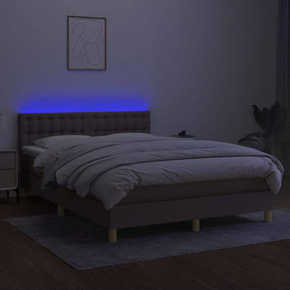 Letto a Molle con Materasso e LED Tortora 140x190 cm in Tessuto