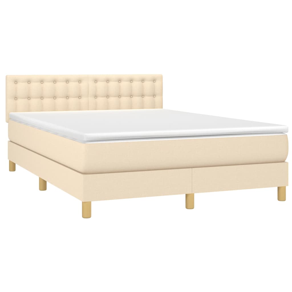 Letto a Molle con Materasso e LED Crema 140x190 cm in Tessuto | homemem39