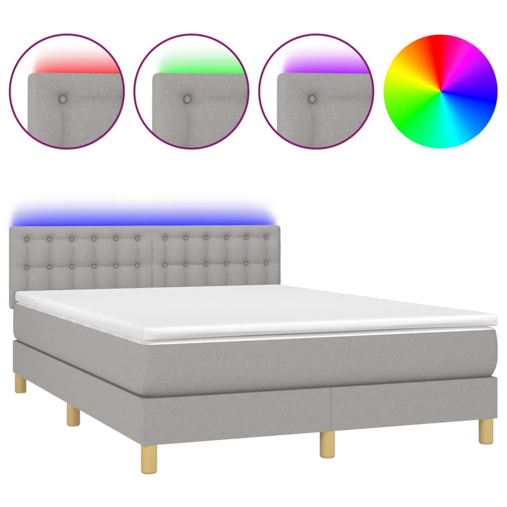 Letto a Molle Materasso e LED Grigio Chiaro 140x200 cm Tessuto - homemem39