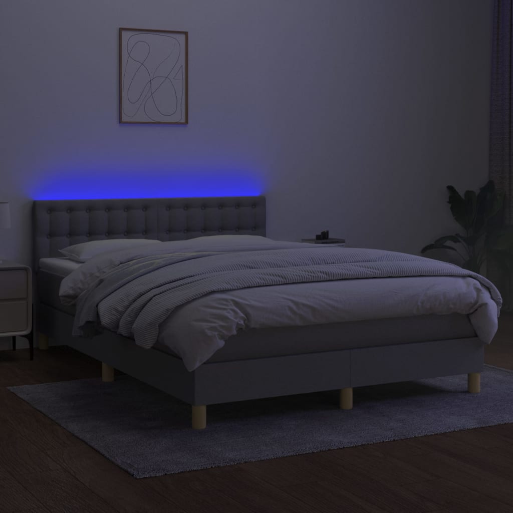 Letto a Molle Materasso e LED Grigio Chiaro 140x200 cm Tessuto - homemem39