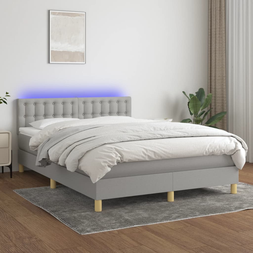 Letto a Molle Materasso e LED Grigio Chiaro 140x200 cm Tessuto - homemem39