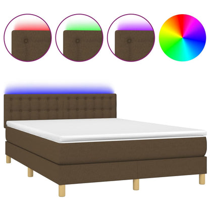 Letto a Molle Materasso e LED Marrone Scuro 140x200 cm Tessuto - homemem39