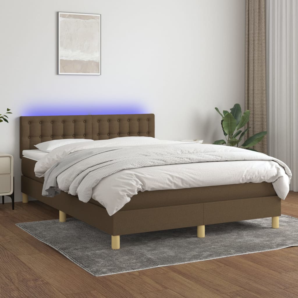 Letto a Molle Materasso e LED Marrone Scuro 140x200 cm Tessuto - homemem39