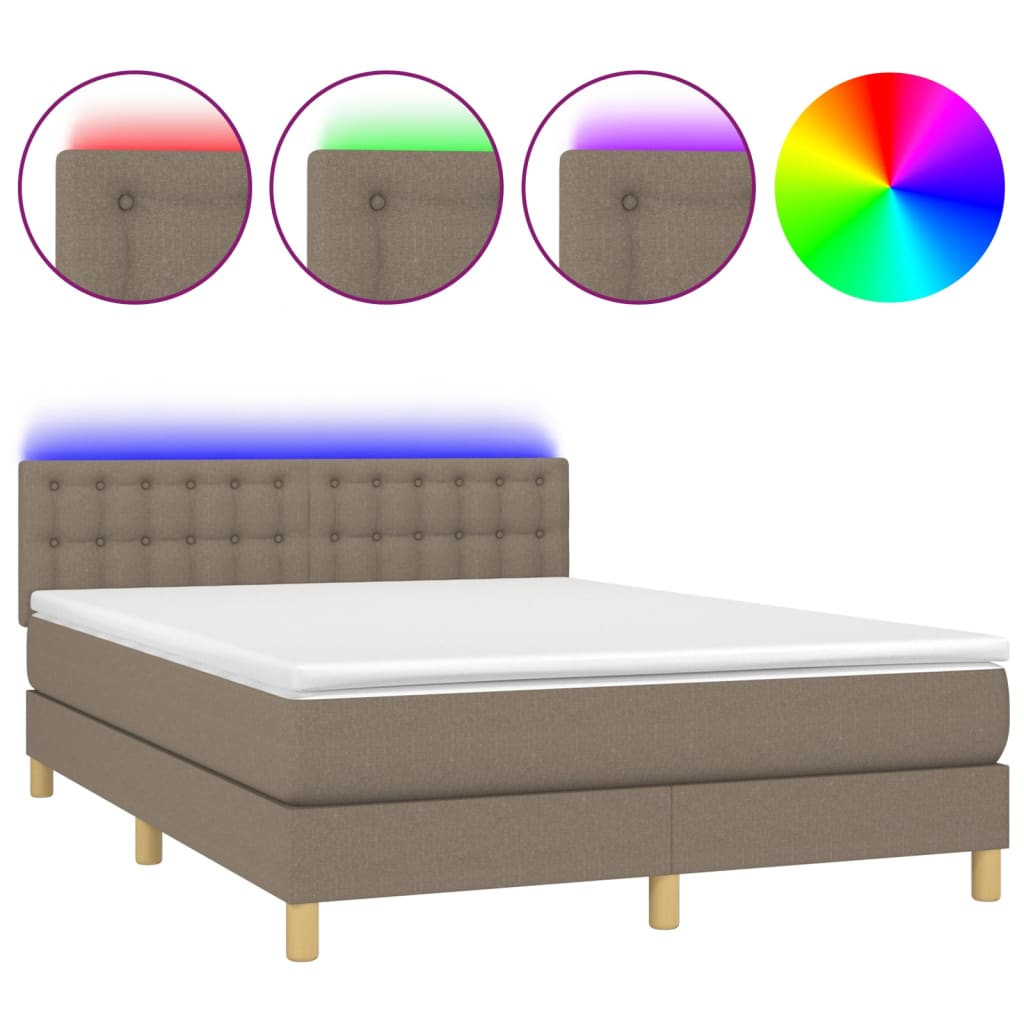 Letto a Molle con Materasso e LED Tortora 140x200 cm in Tessuto | homemem39