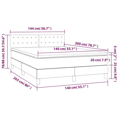 Letto a Molle con Materasso e LED Crema 140x200 cm in Tessuto - homemem39