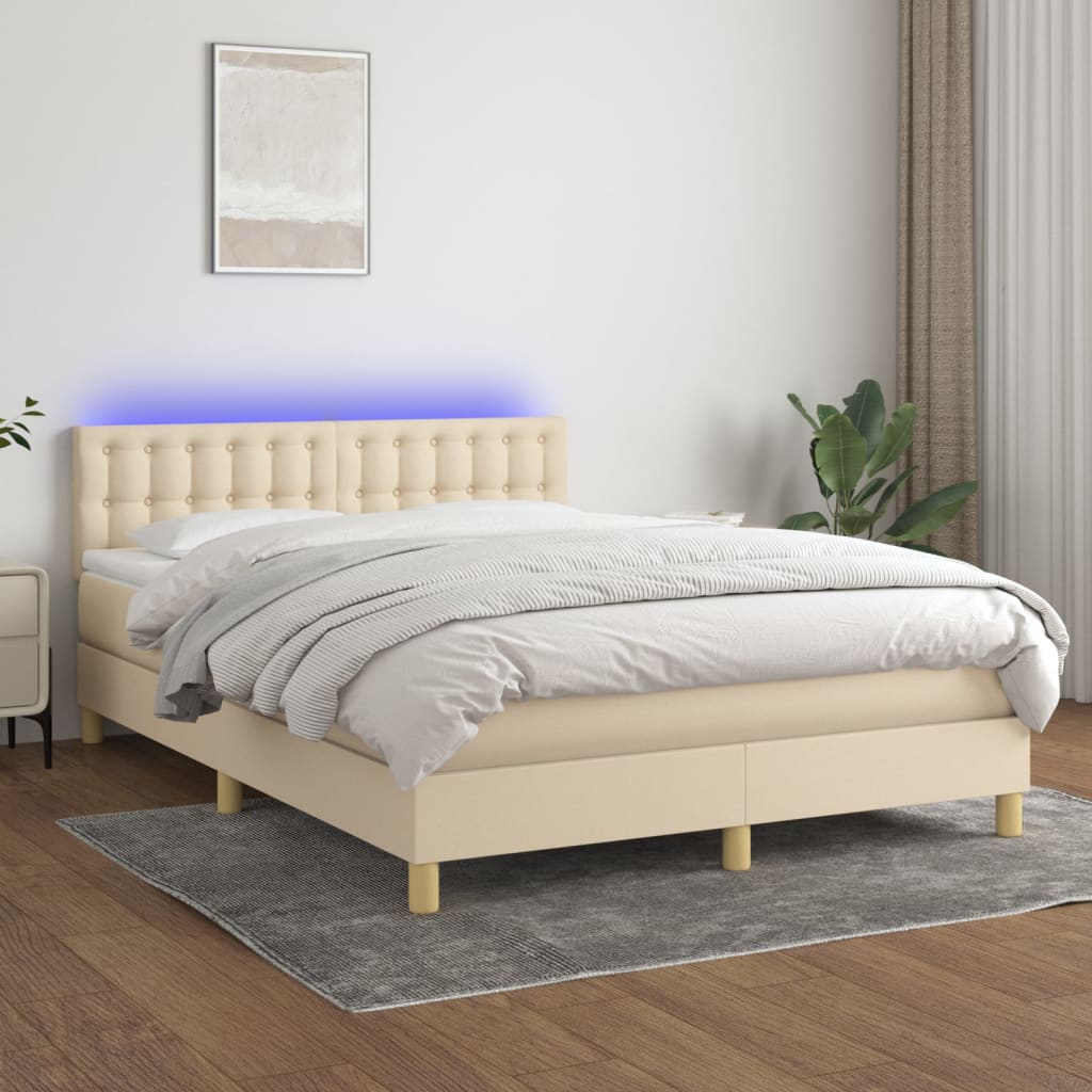 Letto a Molle con Materasso e LED Crema 140x200 cm in Tessuto - homemem39