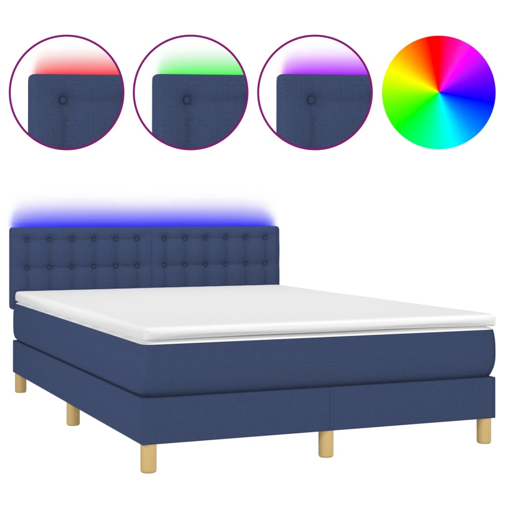 Letto a Molle con Materasso e LED Blu 140x200 cm in Tessuto | homemem39