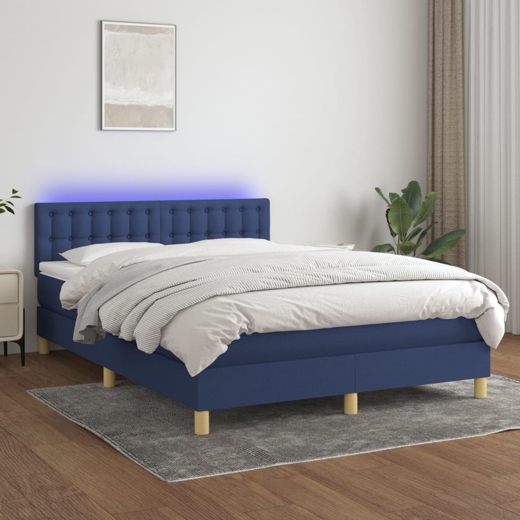 Letto a Molle con Materasso e LED Blu 140x200 cm in Tessuto | homemem39