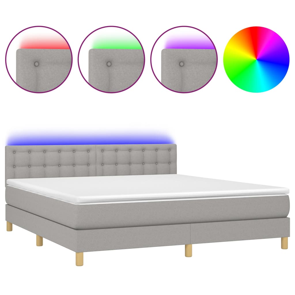 Letto a Molle Materasso e LED Grigio Chiaro 160x200 cm Tessuto - homemem39