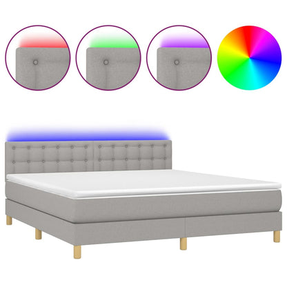 Letto a Molle Materasso e LED Grigio Chiaro 160x200 cm Tessuto