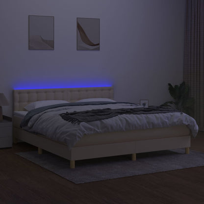 Letto a Molle con Materasso e LED Crema 160x200 cm in Tessuto