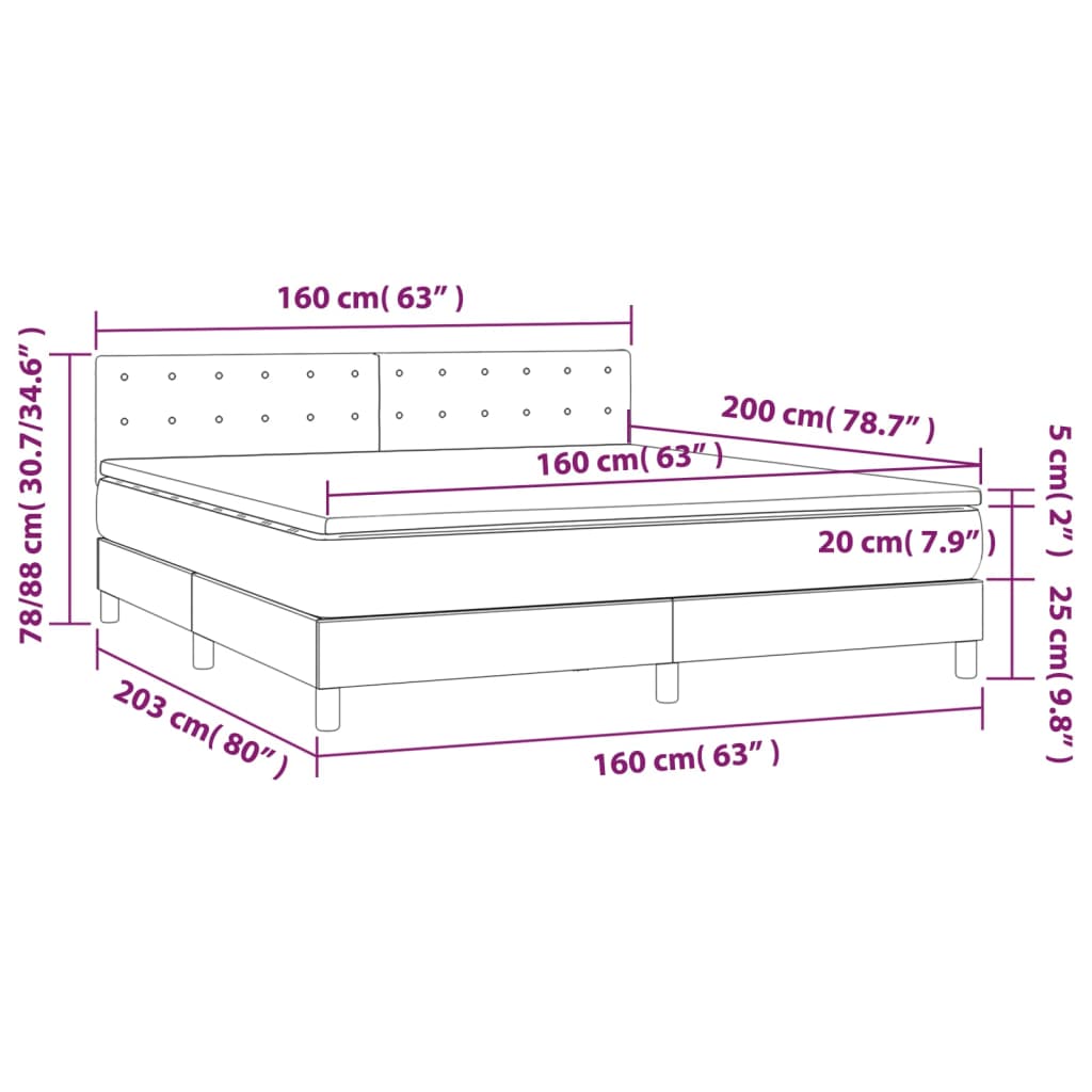 Letto a Molle con Materasso e LED Crema 160x200 cm in Tessuto