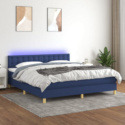 Letto a Molle con Materasso e LED Blu 160x200 cm in Tessuto - homemem39