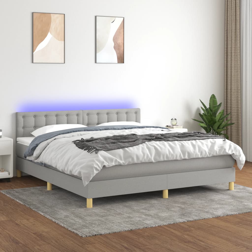 Letto a Molle Materasso e LED Grigio Chiaro 180x200 cm Tessuto - homemem39